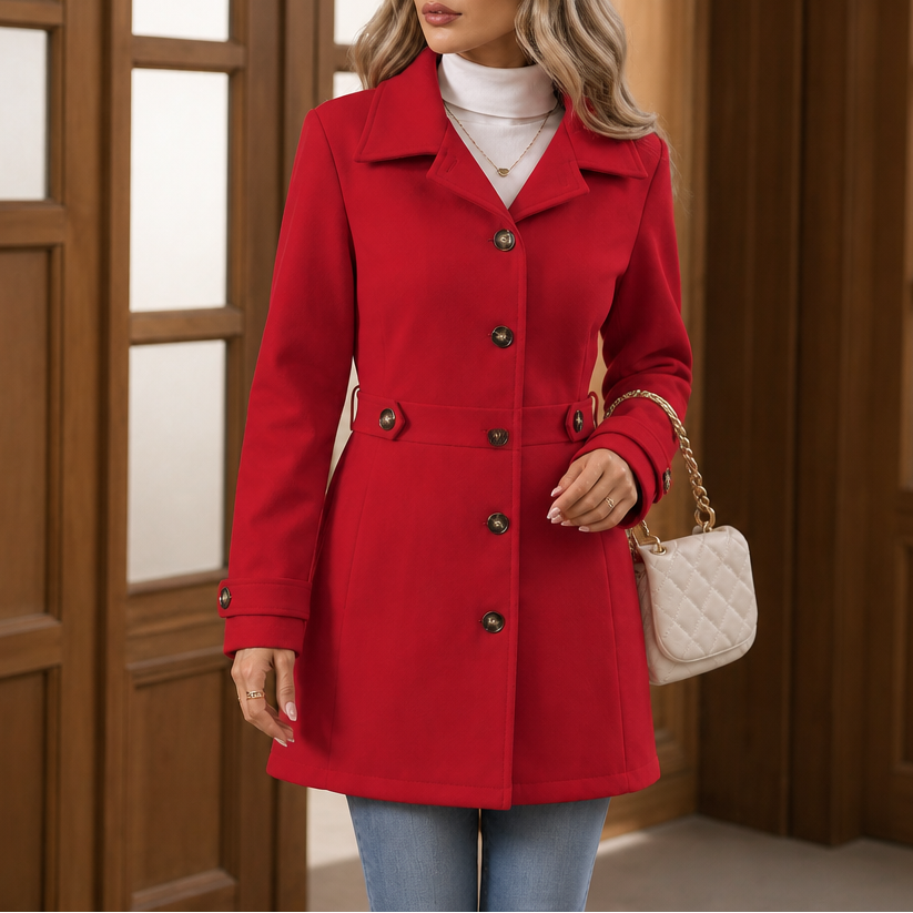 Belted Women's Tailored Coat with Button Detail | E&W - 7 - Elenwear