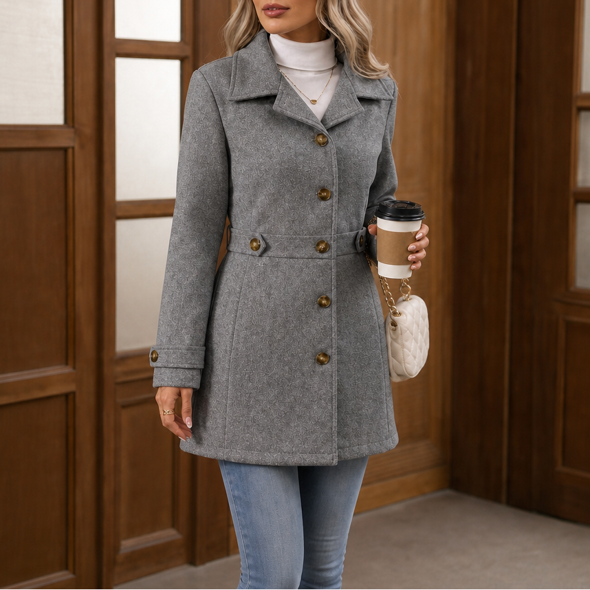 Belted Women's Tailored Coat with Button Detail | E&W - 9 - Elenwear