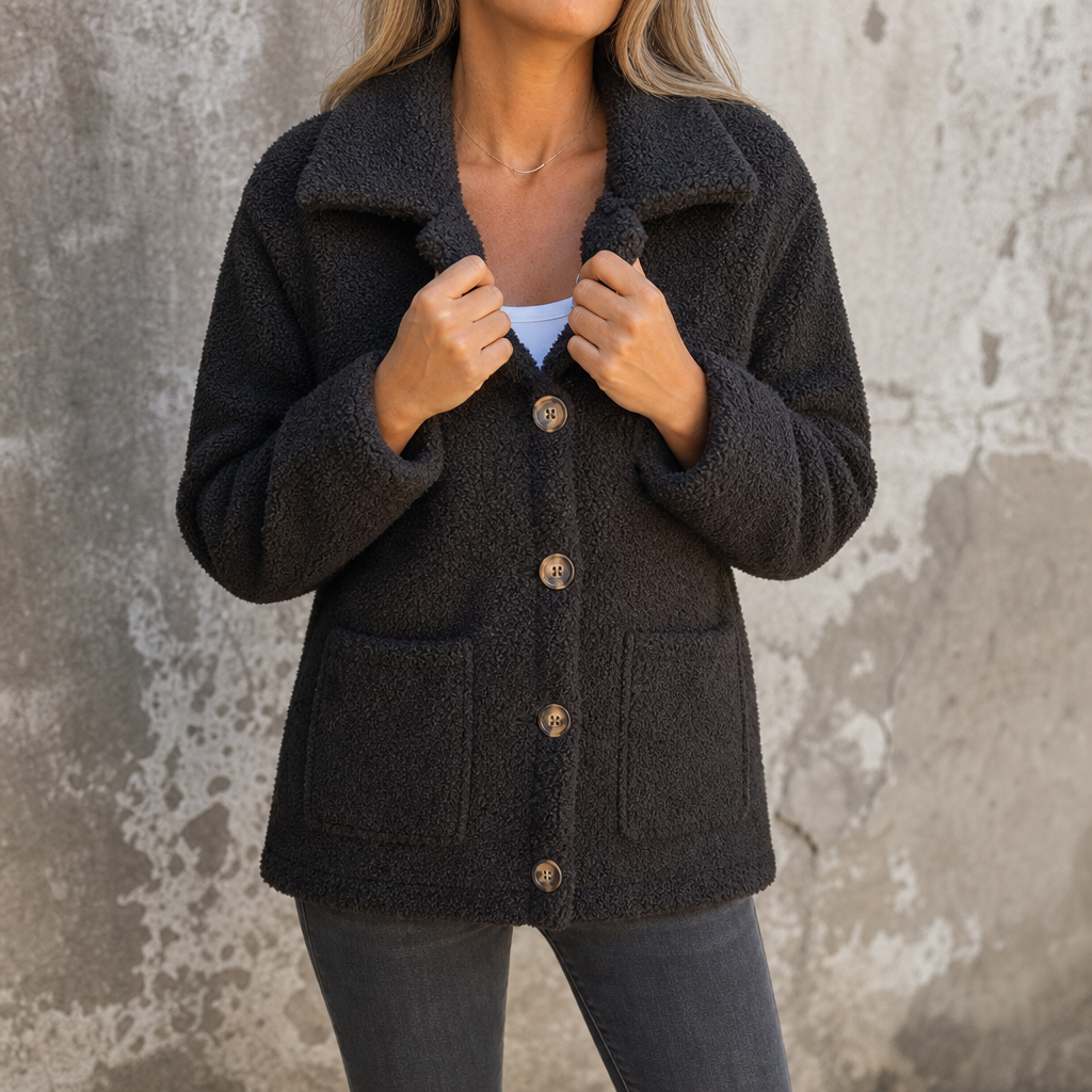 Women's Relaxed Fit Button-Up Jacket with Pockets | E&W - 1 - Elenwear