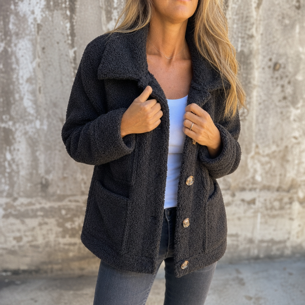 Women's Relaxed Fit Button-Up Jacket with Pockets | E&W - 2 - Elenwear