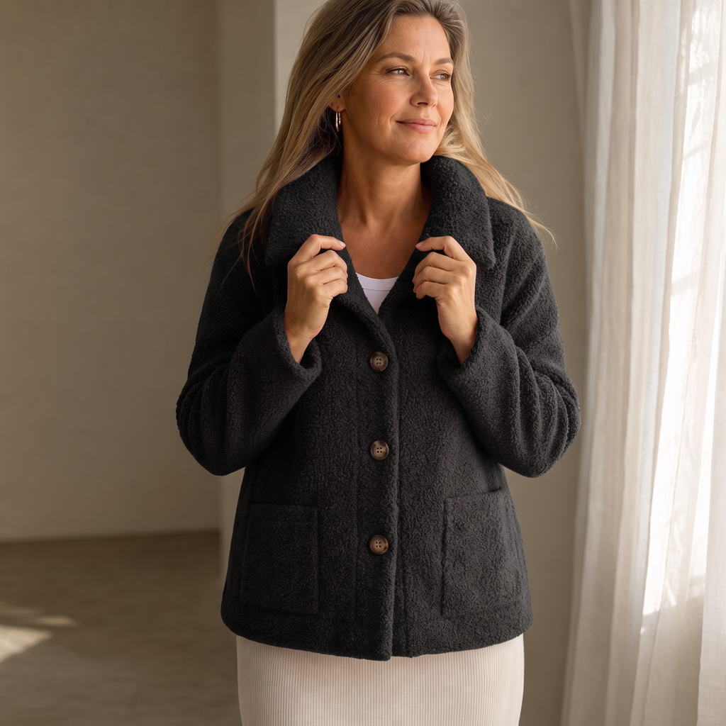 Women's Relaxed Fit Button-Up Jacket with Pockets | E&W - 3 - Elenwear