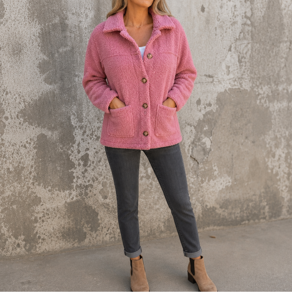 Women's Relaxed Fit Button-Up Jacket with Pockets | E&W - 7 - Elenwear