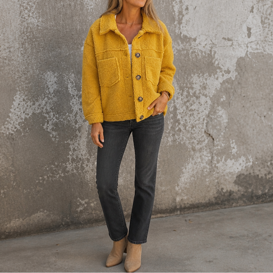 Women's Relaxed Fit Button-Up Jacket with Pockets | E&W - 8 - Elenwear