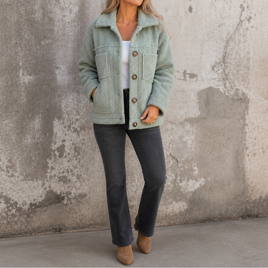 Women's Relaxed Fit Button-Up Jacket with Pockets | E&W - 9 - Elenwear
