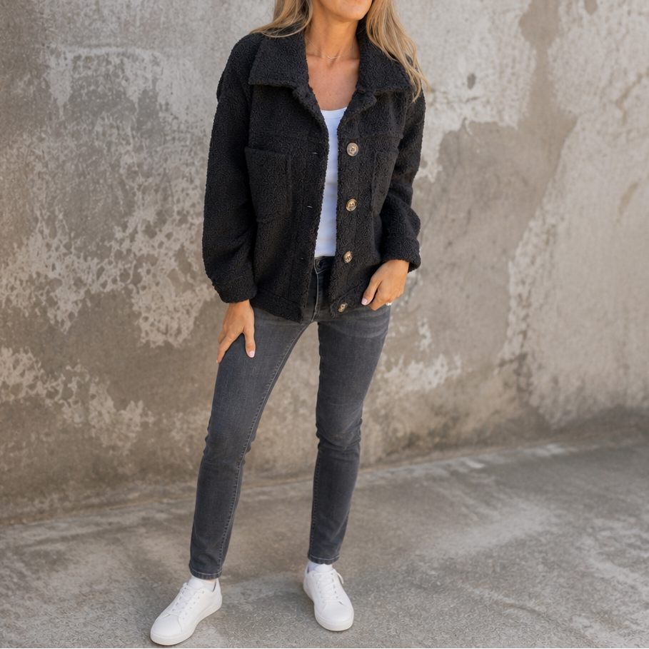Women's Relaxed Fit Button-Up Jacket with Pockets | E&W - 10 - Elenwear