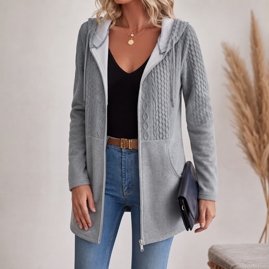 Hooded Jacket Women's with Cable Knit Detail | E&W - 1 - Elenwear