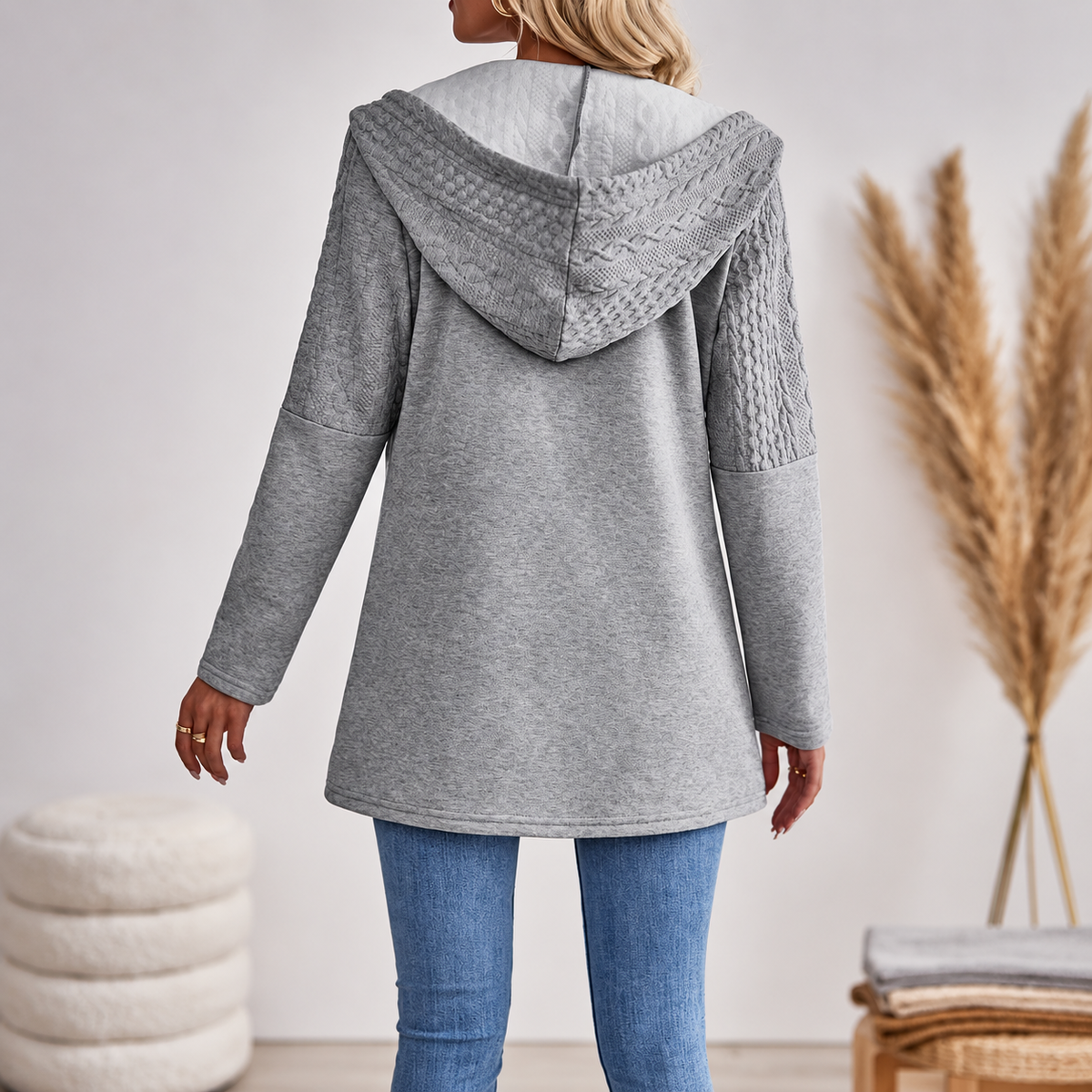 Hooded Jacket Women's with Cable Knit Detail | E&W - 2 - Elenwear