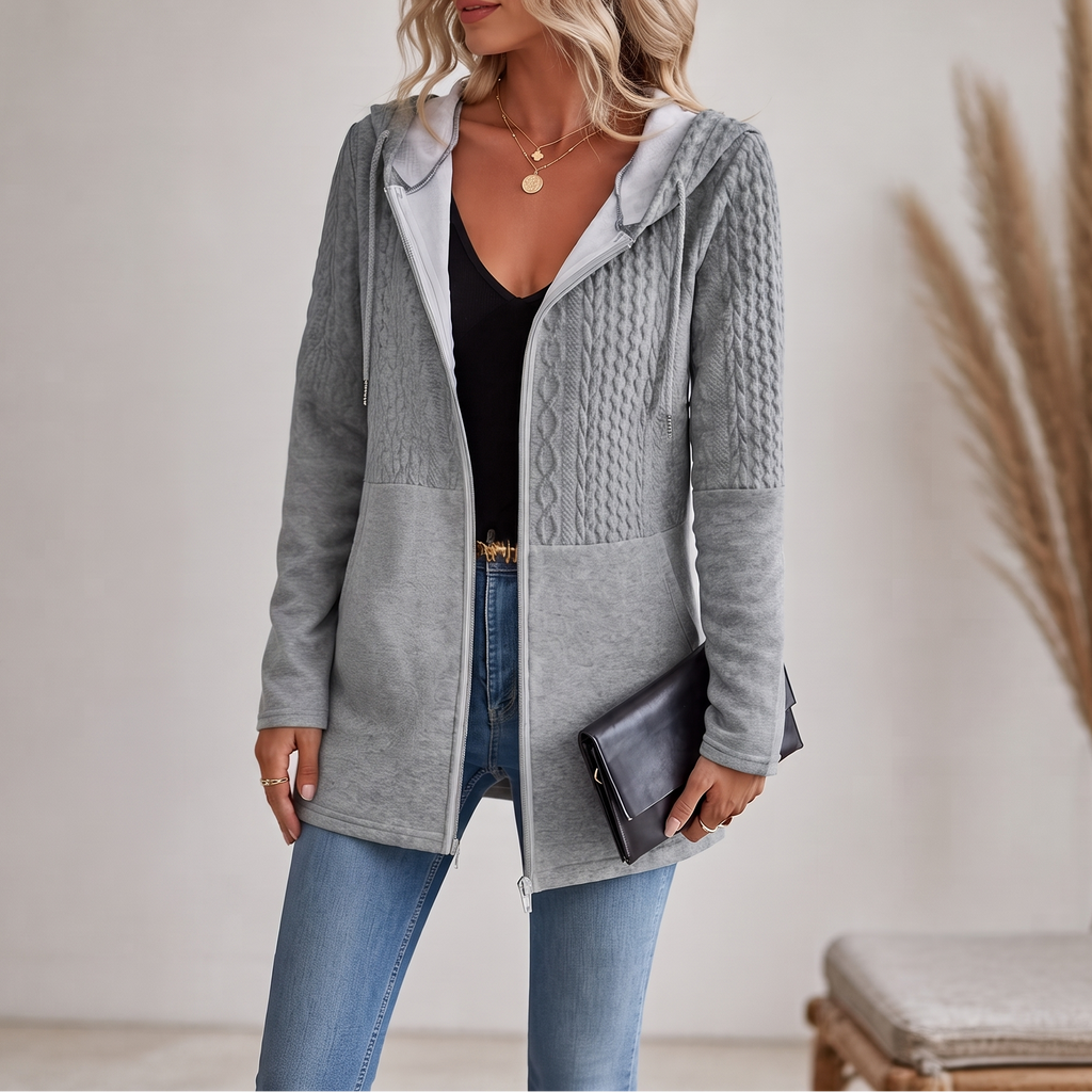 Hooded Jacket Women's with Cable Knit Detail | E&W - 11 - Elenwear