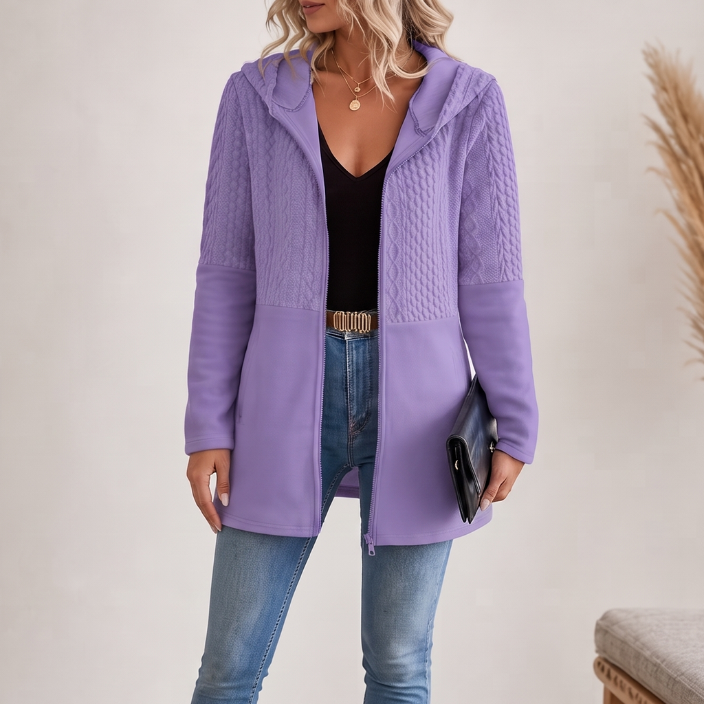 Hooded Jacket Women's with Cable Knit Detail | E&W - 12 - Elenwear
