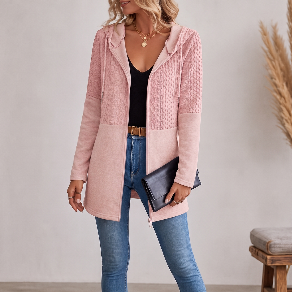 Hooded Jacket Women's with Cable Knit Detail | E&W - 13 - Elenwear
