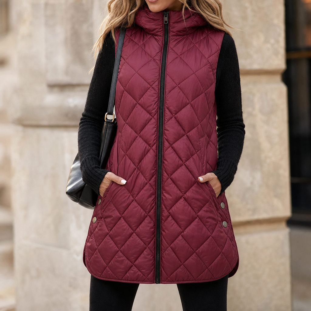 Quilted Gilet Women's Casual Vest with Hood | E&W - 1 - Elenwear
