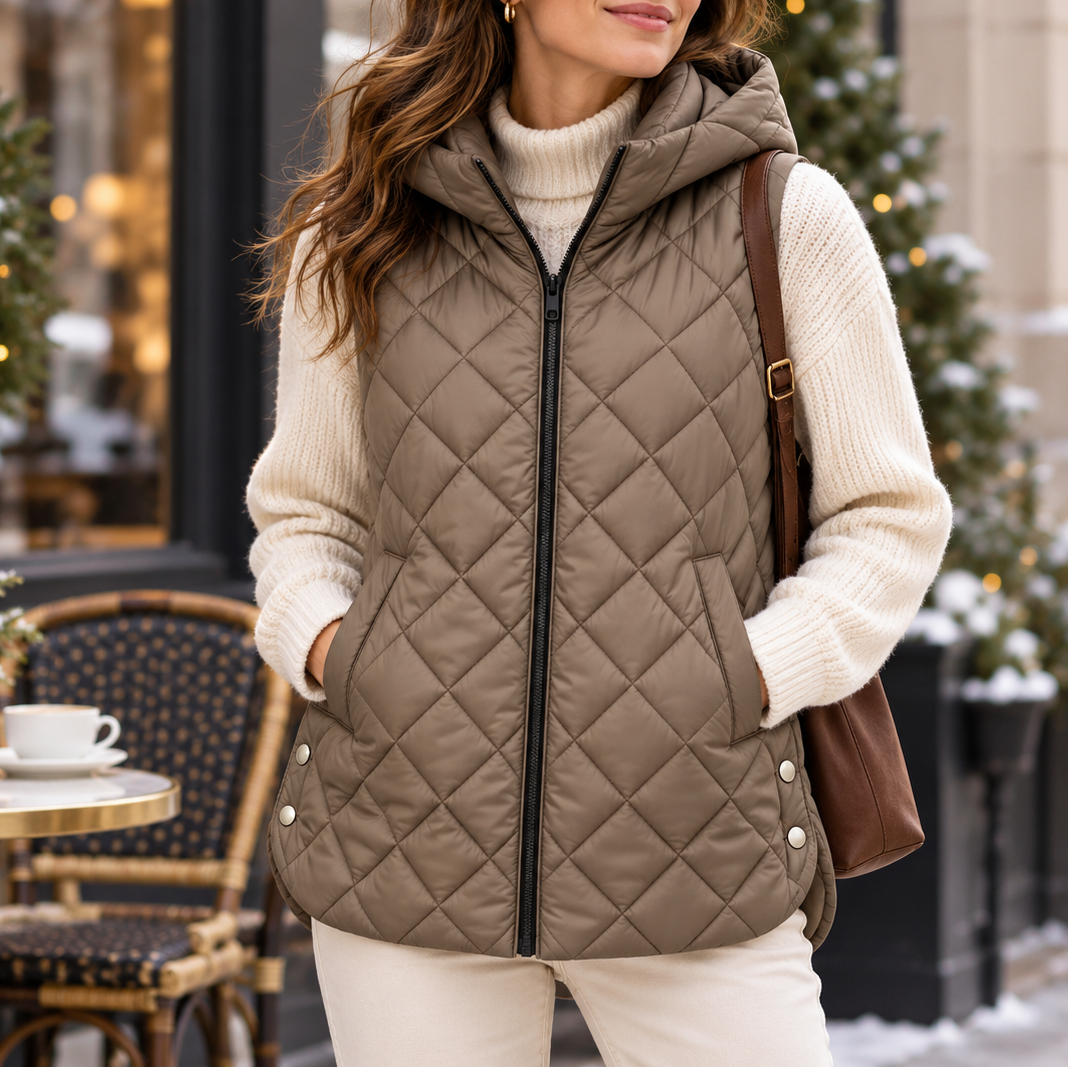 Quilted Gilet Women's Casual Vest with Hood | E&W - 14 - Elenwear