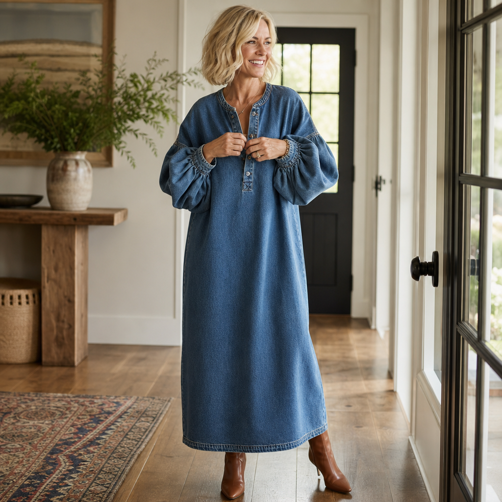 Maxi Dress Women with Relaxed Fit and Button Detail | E&W - 3 - Elenwear