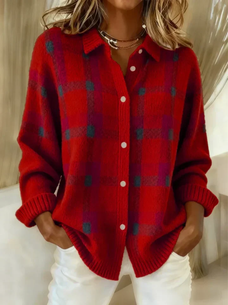 Check Print Women's Blouse with Button Front | E&W - 1 - Elenwear