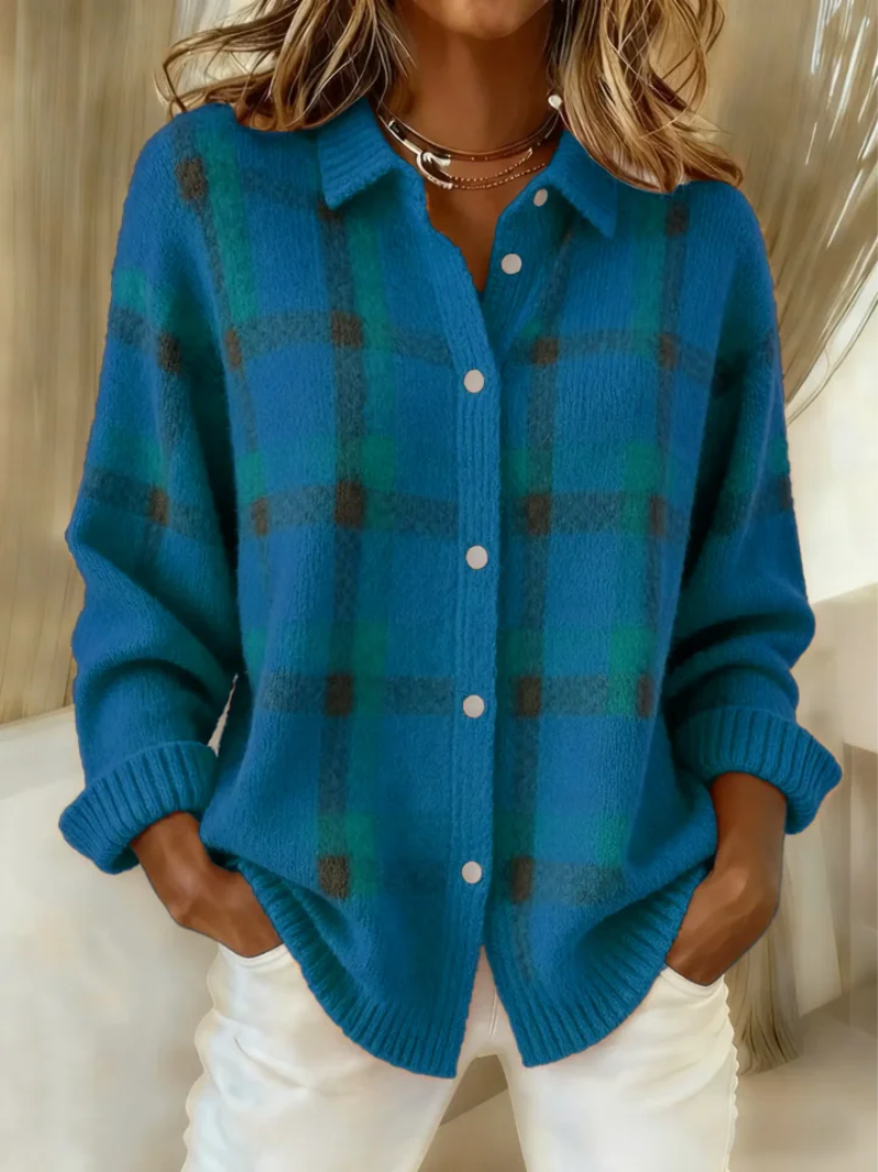 Check Print Women's Blouse with Button Front | E&W - 4 - Elenwear