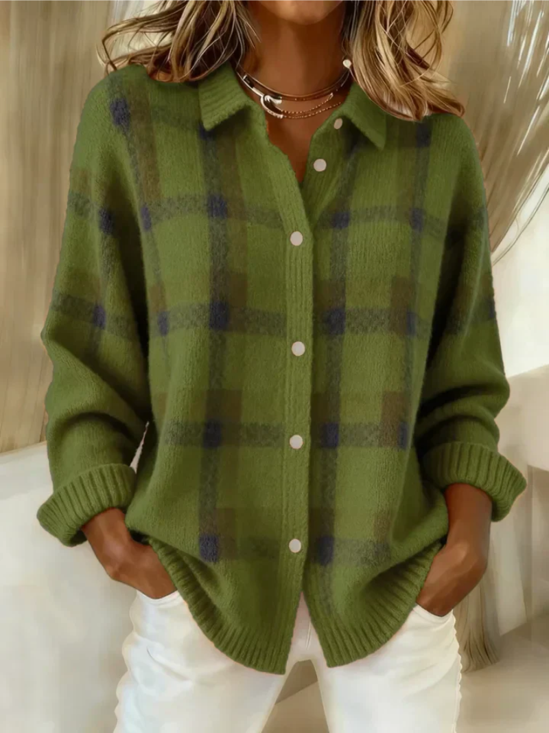Check Print Women's Blouse with Button Front | E&W - 6 - Elenwear