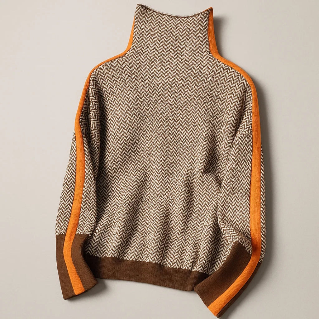 Trendy Women's Pullover with High Neck & Colour Block Design | E&W - 3 - Elenwear
