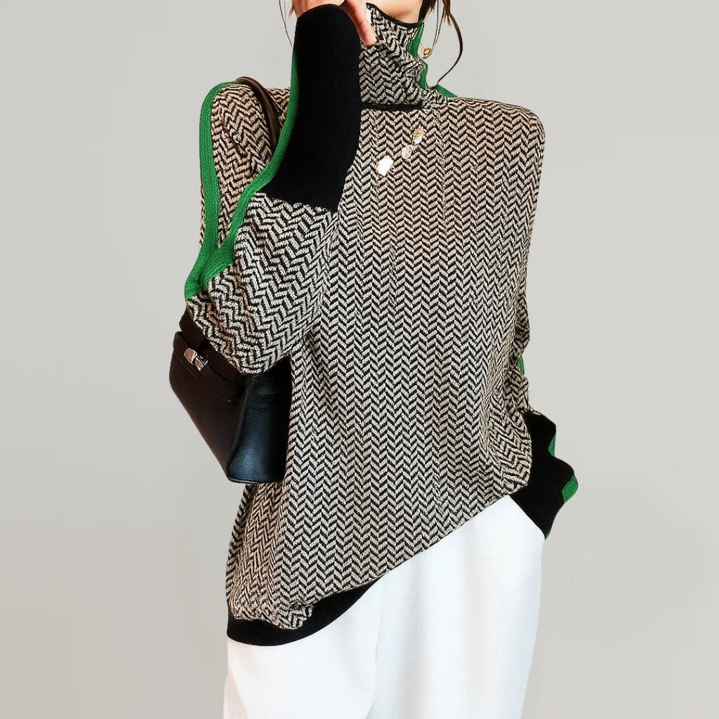 Trendy Women's Pullover with High Neck & Colour Block Design | E&W - 4 - Elenwear