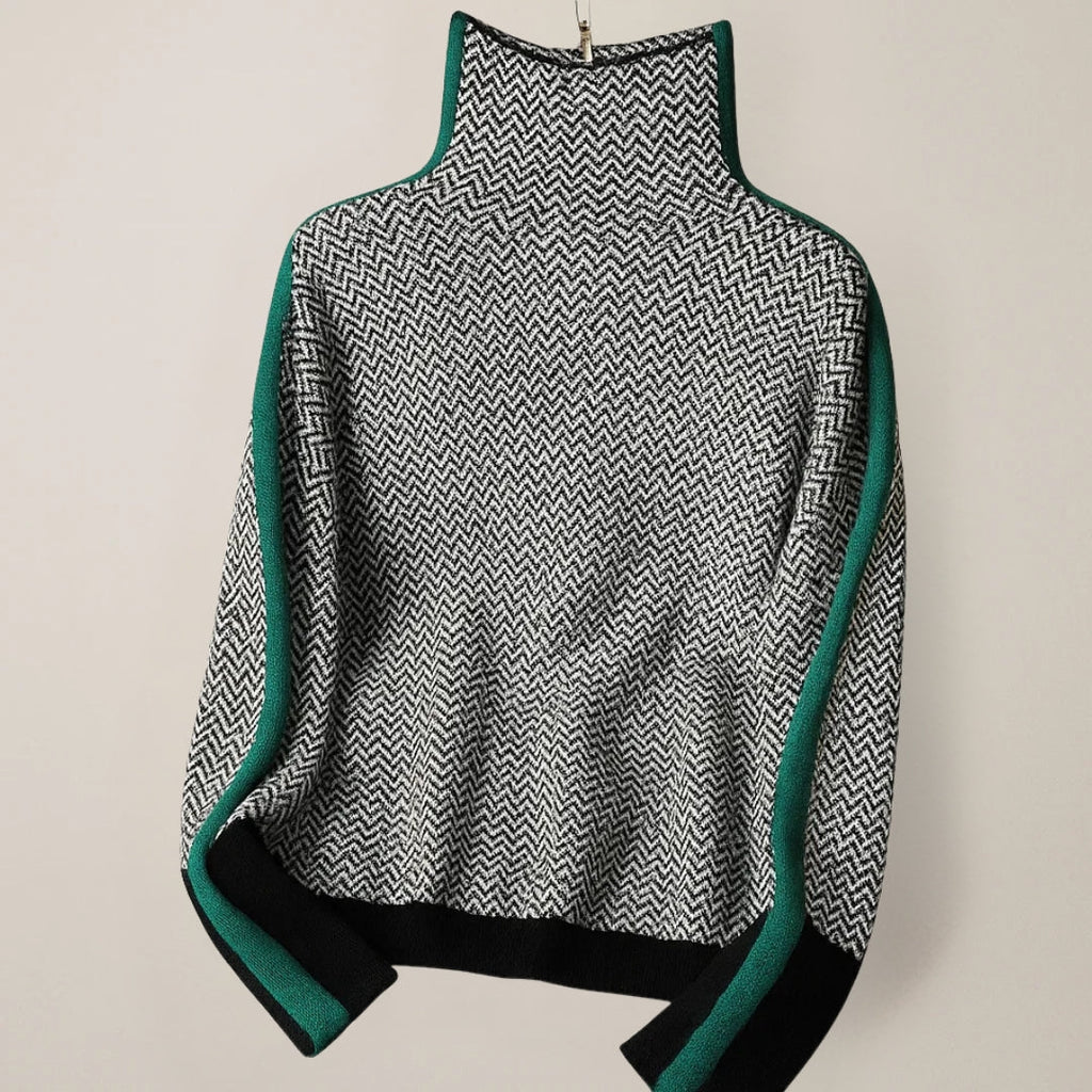 Trendy Women's Pullover with High Neck & Colour Block Design | E&W - 5 - Elenwear