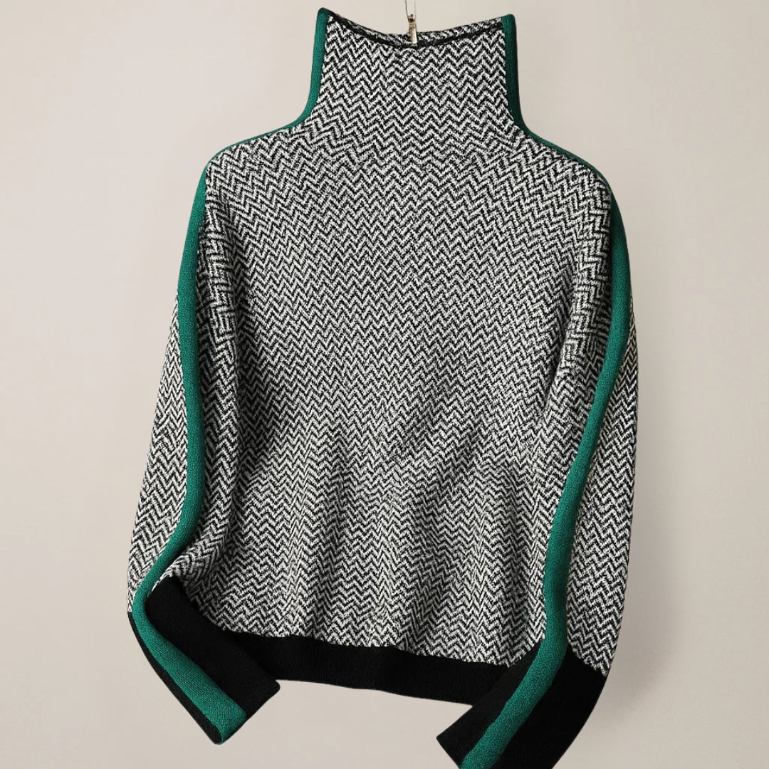 Trendy Women's Pullover with High Neck & Colour Block Design | E&W - 5 - Elenwear