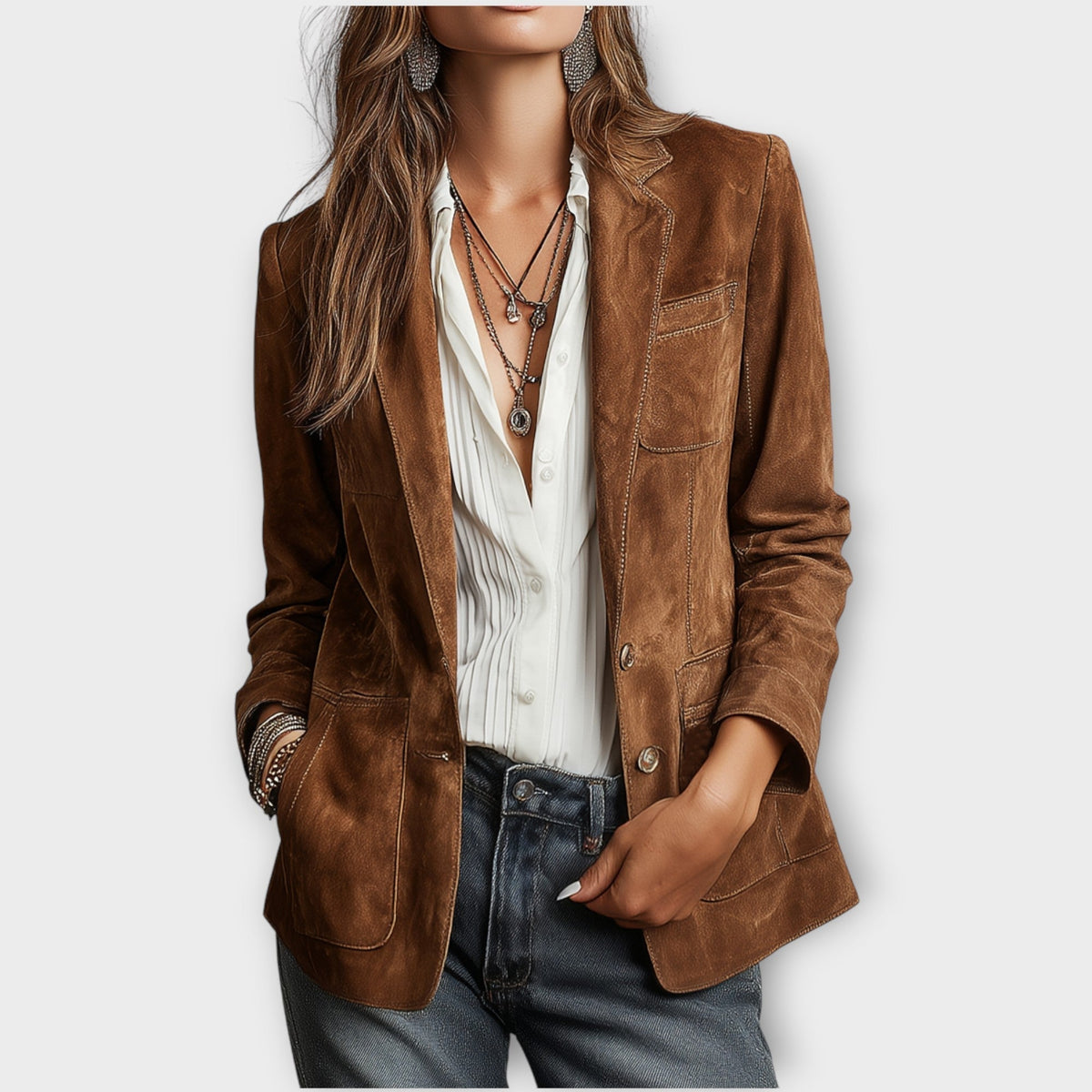 Women’s Tailored Blazer with Structured Cut and Functional Pockets | E&W - 1 - Elenwear