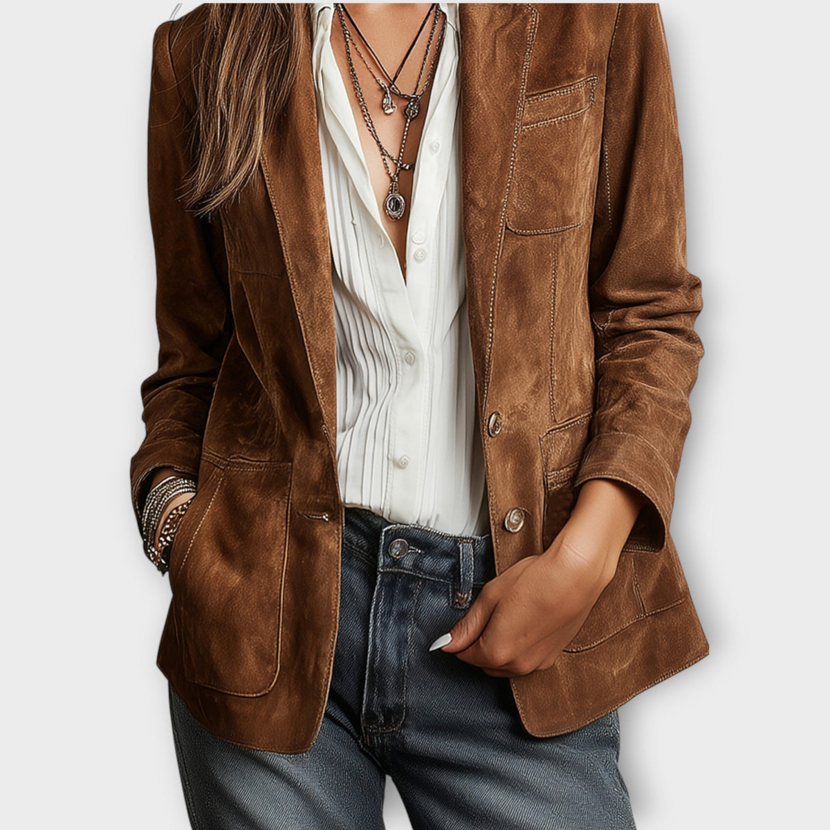 Women’s Tailored Blazer with Structured Cut and Functional Pockets | E&W - 2 - Elenwear