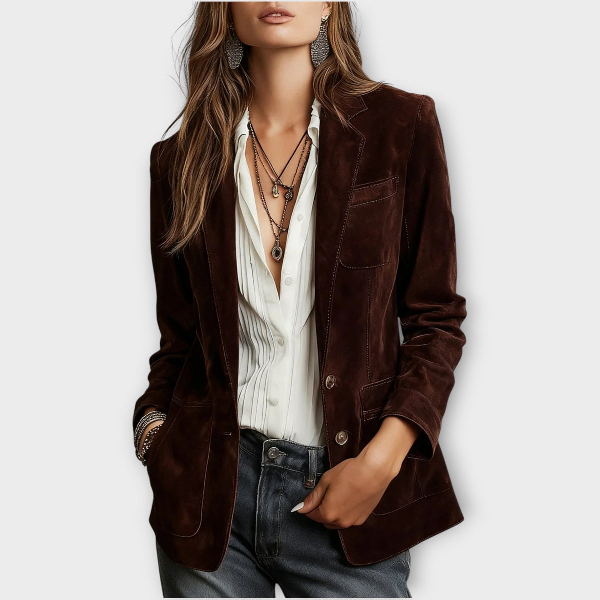 Women’s Tailored Blazer with Structured Cut and Functional Pockets | E&W - 4 - Elenwear