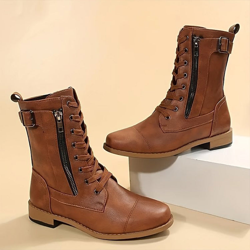 Lace-Up Ankle Boots for Women with Zip Closure | E&W - 1 - Elenwear