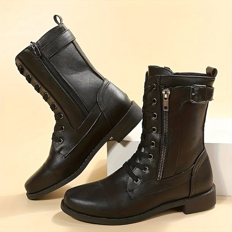 Lace-Up Ankle Boots for Women with Zip Closure | E&W - 2 - Elenwear