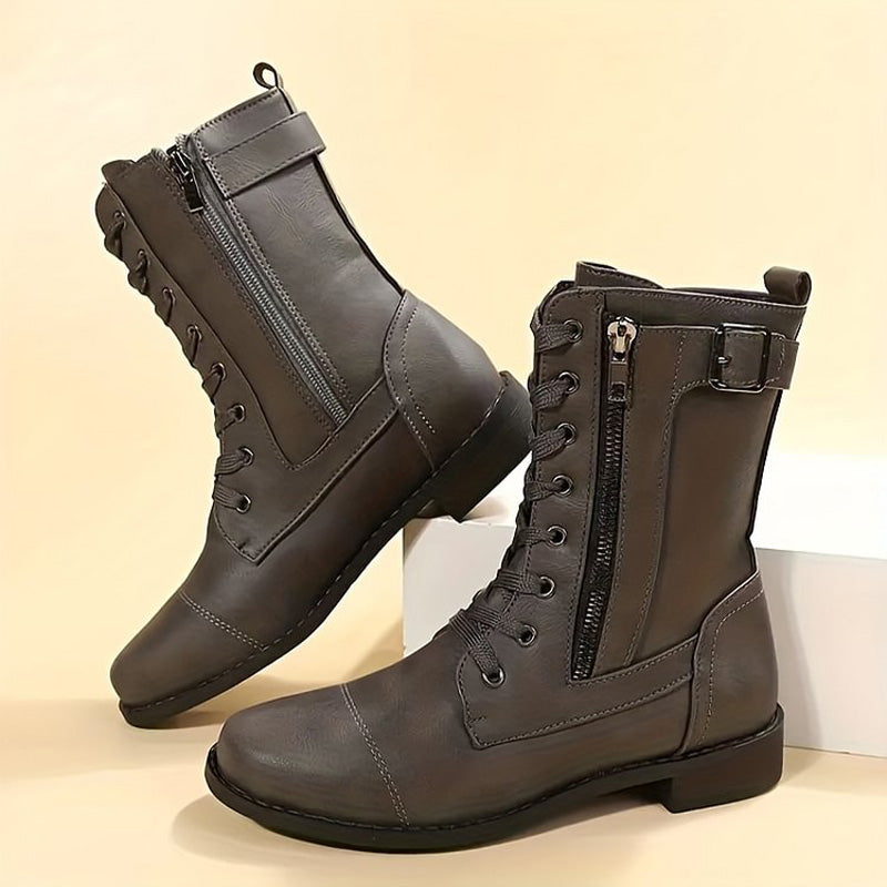 Lace-Up Ankle Boots for Women with Zip Closure | E&W - 3 - Elenwear