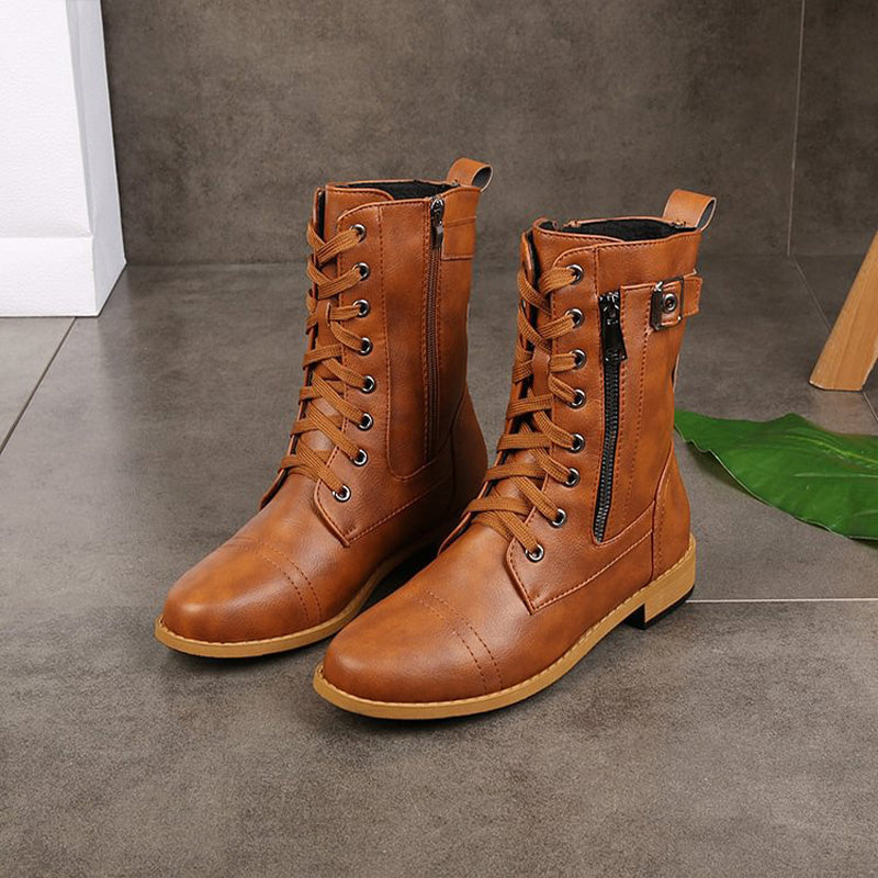 Lace-Up Ankle Boots for Women with Zip Closure | E&W - 4 - Elenwear