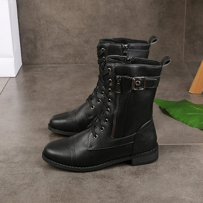 Lace-Up Ankle Boots for Women with Zip Closure | E&W - 5 - Elenwear