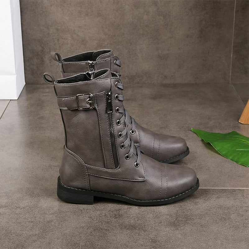 Lace-Up Ankle Boots for Women with Zip Closure | E&W - 6 - Elenwear
