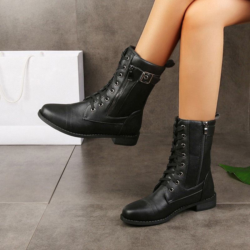 Lace-Up Ankle Boots for Women with Zip Closure | E&W - 9 - Elenwear
