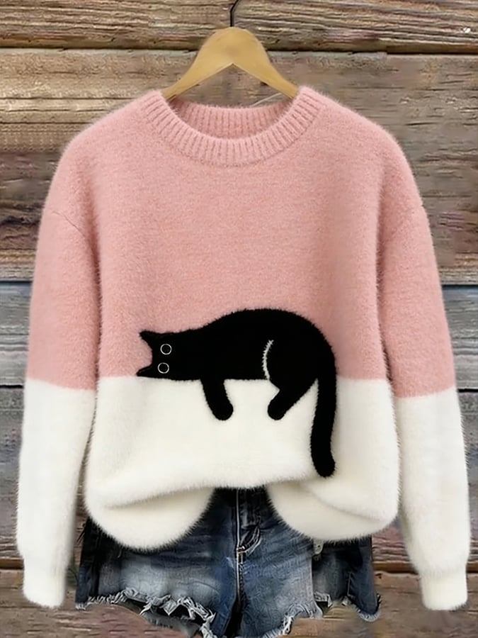 Cat Print Pullover Women's Relaxed Fit | E&W - 2 - Elenwear