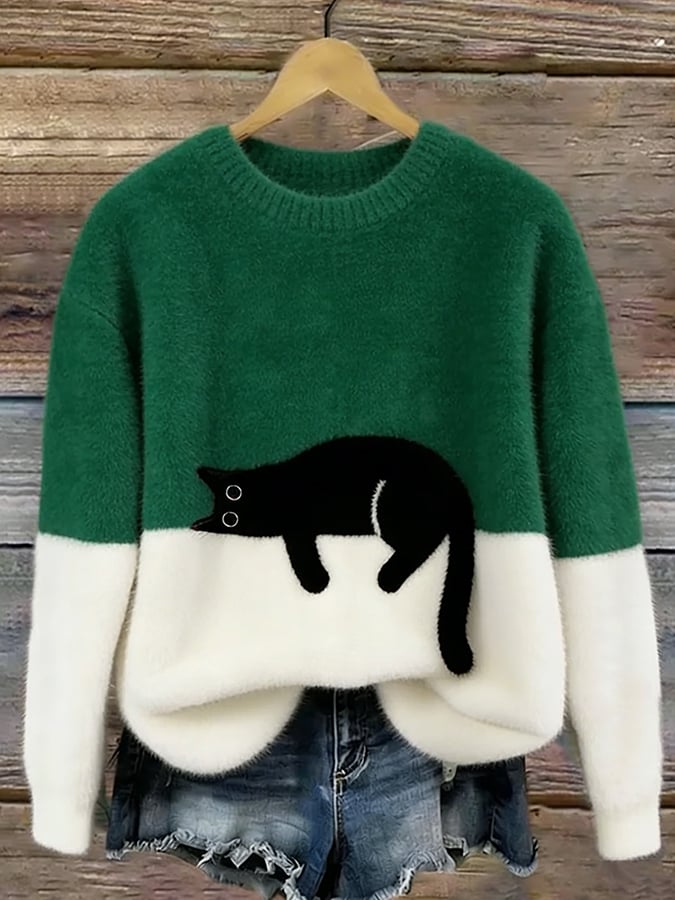 Cat Print Pullover Women's Relaxed Fit | E&W - 4 - Elenwear