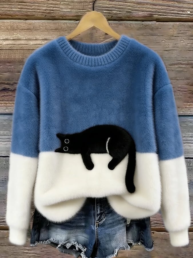 Cat Print Pullover Women's Relaxed Fit | E&W - 5 - Elenwear