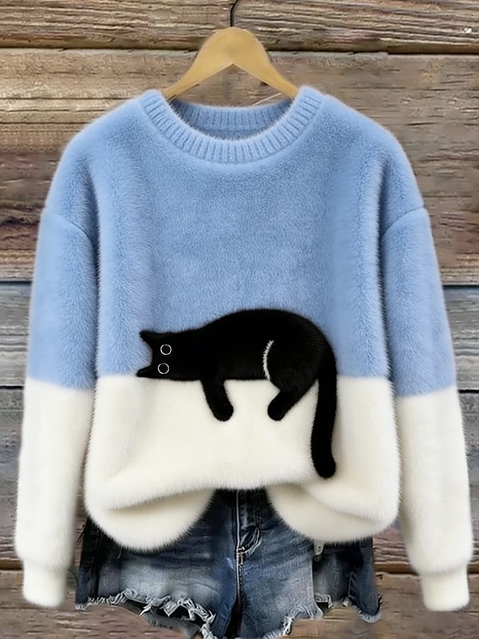 Cat Print Pullover Women's Relaxed Fit | E&W - 6 - Elenwear