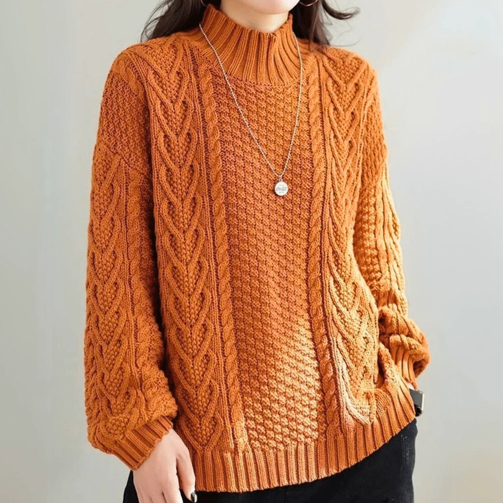 Cable Knit Pullover Women | Relaxed Fit with High Neck | E&W - 1 - Elenwear