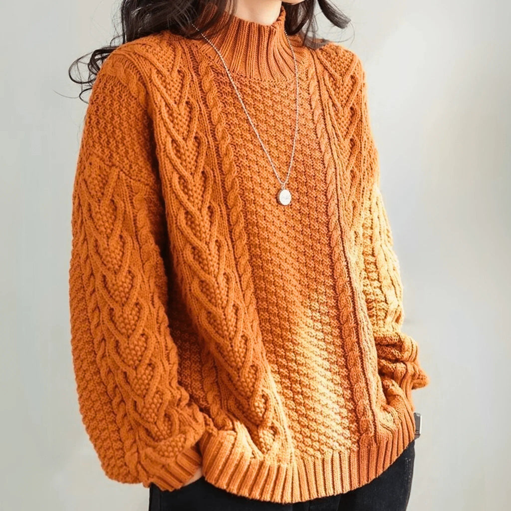 Cable Knit Pullover Women | Relaxed Fit with High Neck | E&W - 4 - Elenwear
