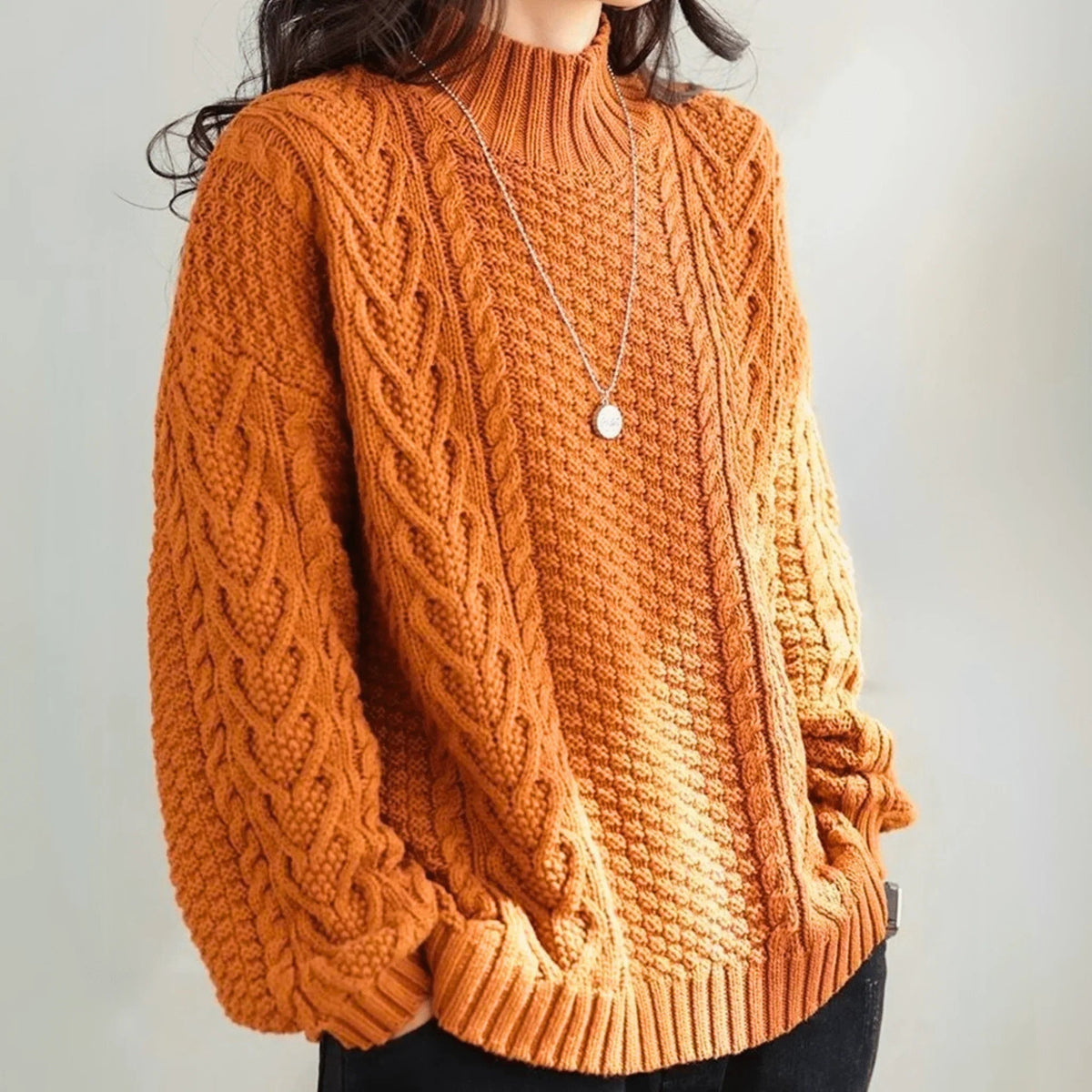 Cable Knit Pullover Women | Relaxed Fit with High Neck | E&W - 4 - Elenwear