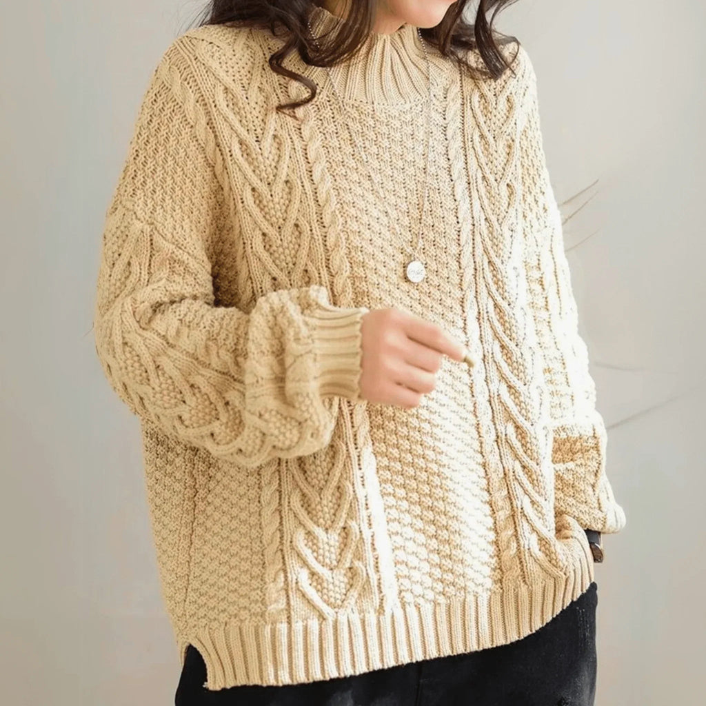 Cable Knit Pullover Women | Relaxed Fit with High Neck | E&W - 5 - Elenwear