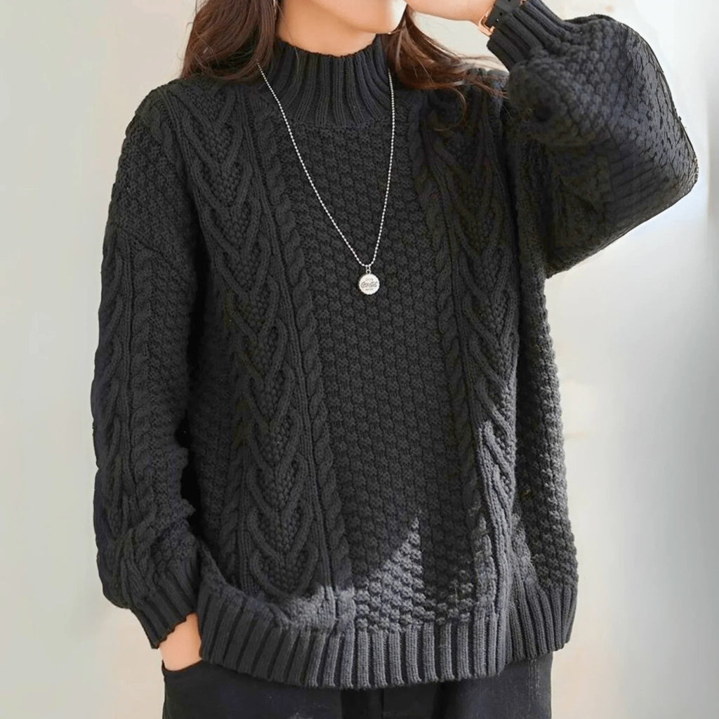Cable Knit Pullover Women | Relaxed Fit with High Neck | E&W - 7 - Elenwear
