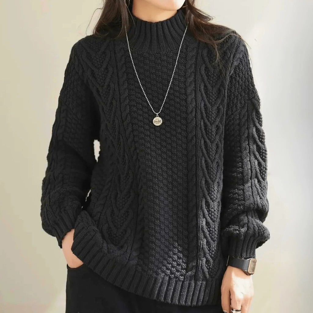 Cable Knit Pullover Women | Relaxed Fit with High Neck | E&W - 8 - Elenwear