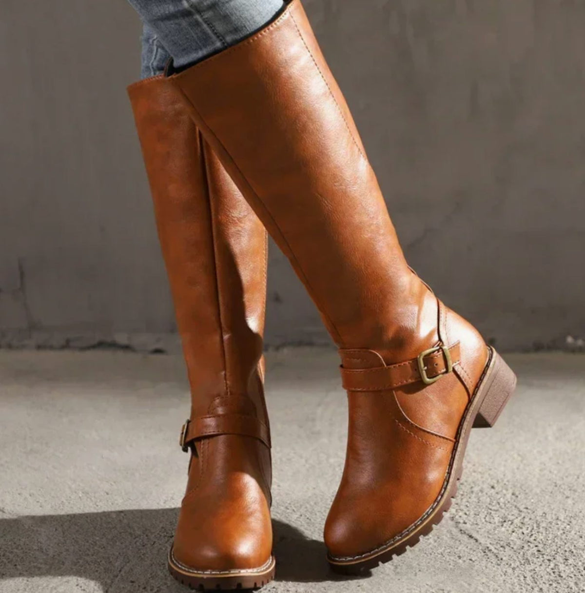 Knee-High Women's Boots with Buckle Detail | E&W - 2 - Elenwear