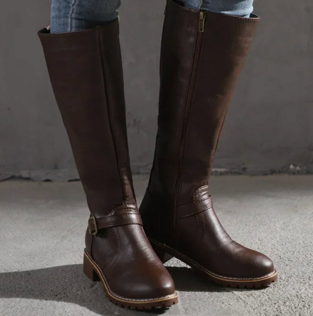 Knee-High Women's Boots with Buckle Detail | E&W - 3 - Elenwear