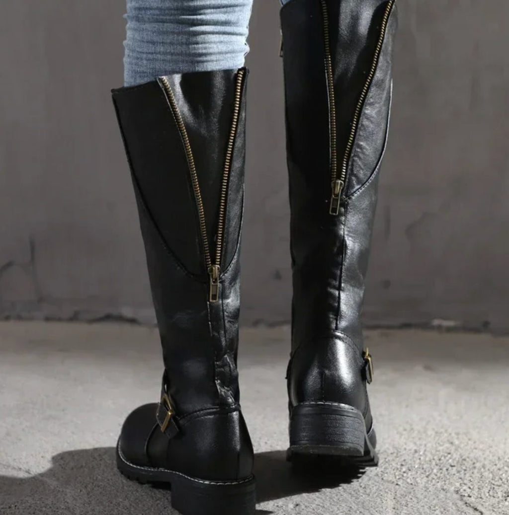 Knee-High Women's Boots with Buckle Detail | E&W - 4 - Elenwear