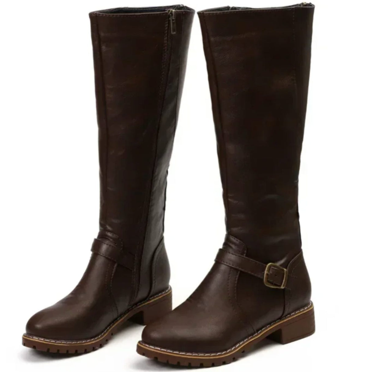 Knee-High Women's Boots with Buckle Detail | E&W - 7 - Elenwear