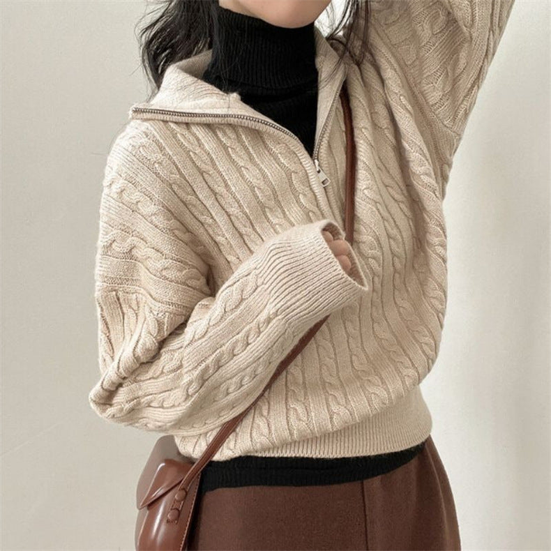 Pullover Women's Cable Knit with Zip Detail | E&W - 1 - Elenwear