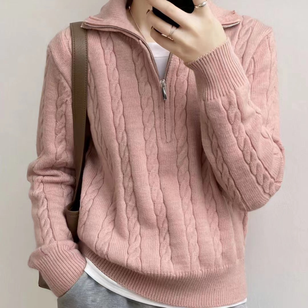 Pullover Women's Cable Knit with Zip Detail | E&W - 2 - Elenwear